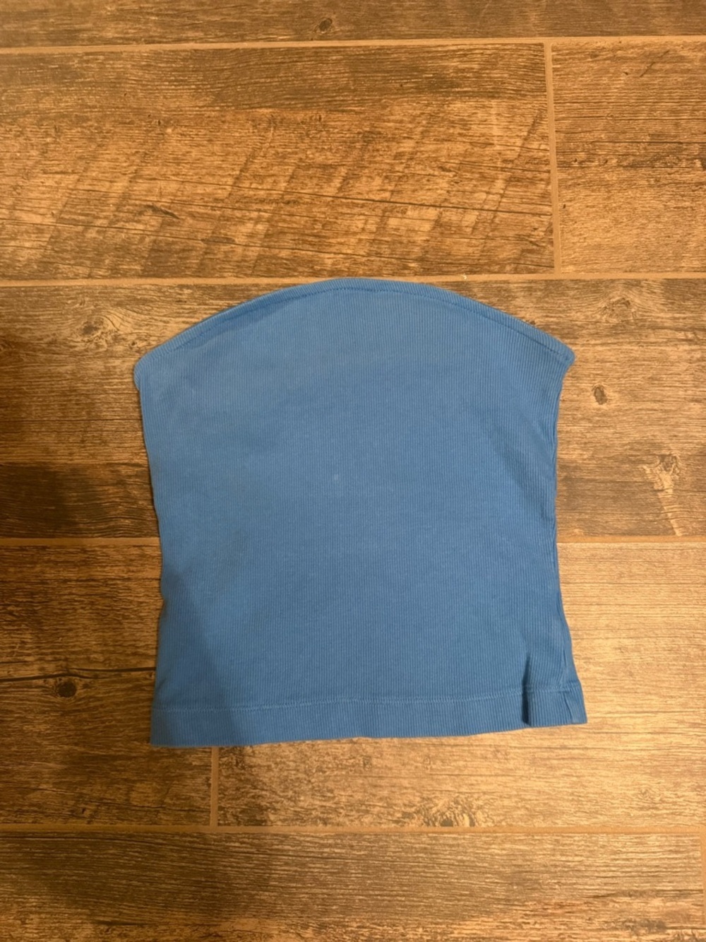 a.n.a Blue Ribbed Strapless Crop Top